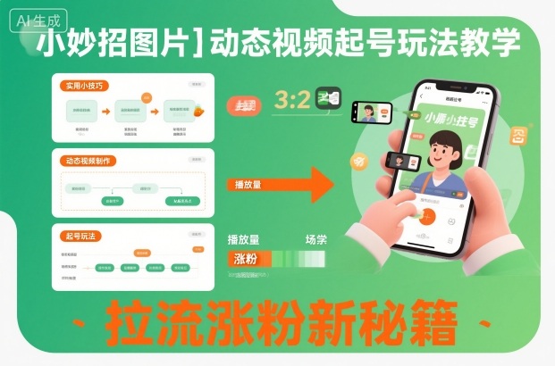 小妙招图片＋动态视频起号玩法教学，拉流涨粉新秘籍-泡芙局网创