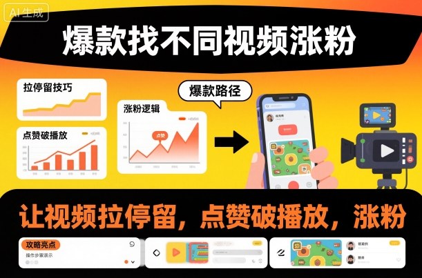 爆款找不同视频涨粉，让视频拉停留，实现点赞，破播放，涨粉-泡芙局网创