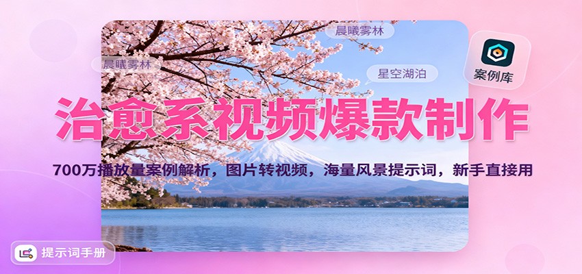 治愈系视频爆款制作,700万播放量案例解析,图片转视频,海量风景提示词,新手直接用-泡芙局网创