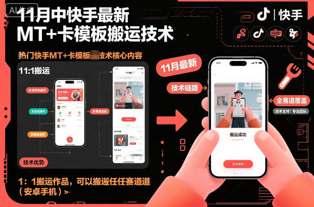 11月中快手最新MT+卡模板搬运技术，1：1搬运作品，可以搬运任何赛道(安卓手机)-泡芙局网创