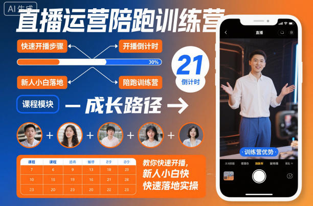 直播运营陪跑训练营，教你快速开播，新人小白快速落地实操-泡芙局网创