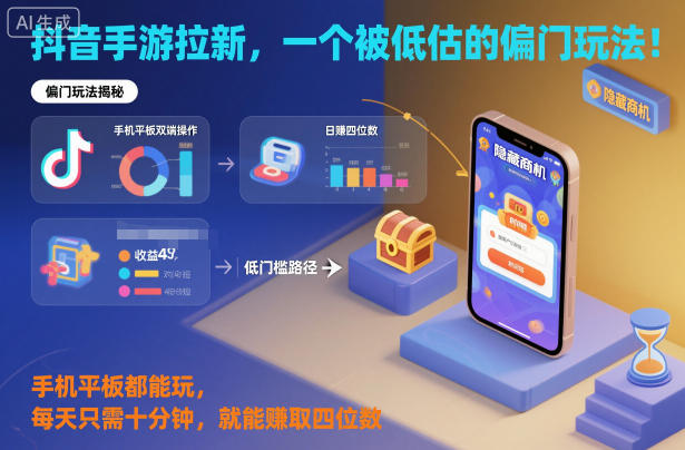 抖音手游拉新，一个被低估的偏门玩法！手机平板都能玩，每天只需十分钟，就能賺取四位数【揭秘】-泡芙局网创
