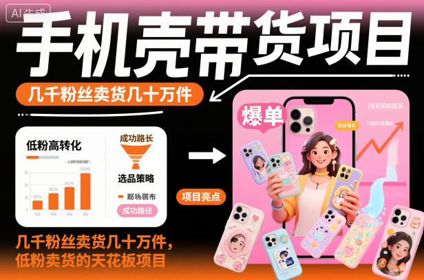 手机壳带货项目，几千粉丝卖货几十万件，短视频低粉卖货的天花板项目-泡芙局网创