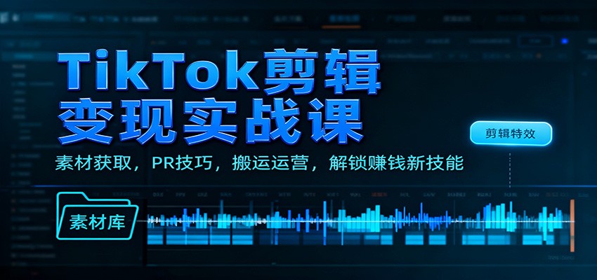 TikTok剪辑变现实战课：素材获取，PR技巧，搬运运营，解锁赚钱新技能-泡芙局网创