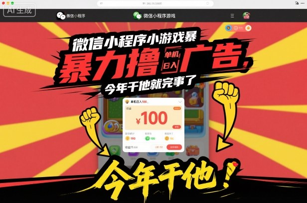 微信小程序小游戏暴力撸广告，单机日入100，今年干他就完事了-泡芙局网创