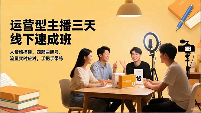 运营型主播三天线下班,人货场搭建,四部曲起号,流量实时应对,手把手带练-泡芙局网创