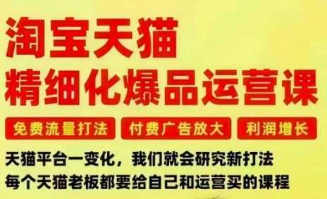 淘宝天猫精细化爆品运营课，免费流量打法-付费广告放大-利润增长-三大核心痛点，一次全部解决-泡芙局网创