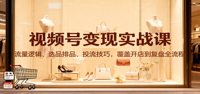 视频号变现实战课:流量逻辑、选品排品、投流技巧,覆盖开店到复盘全流程-泡芙局网创