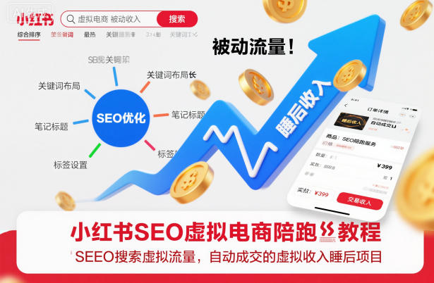 小红书SEO虚拟电商陪跑教程,实现seo搜索被动流量,自动成交的被动收入睡后项目-泡芙局网创