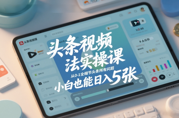 头条视频玩法实操课，从0-1全细节头条所有问题，小白也能日入5张-泡芙局网创